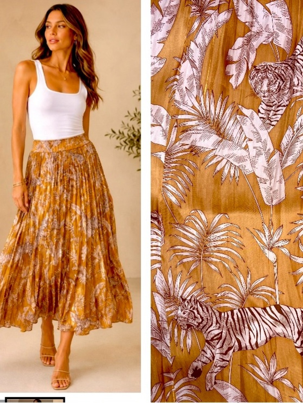 Bailey 44  midi tropical tigers animal print orange brown pink size M